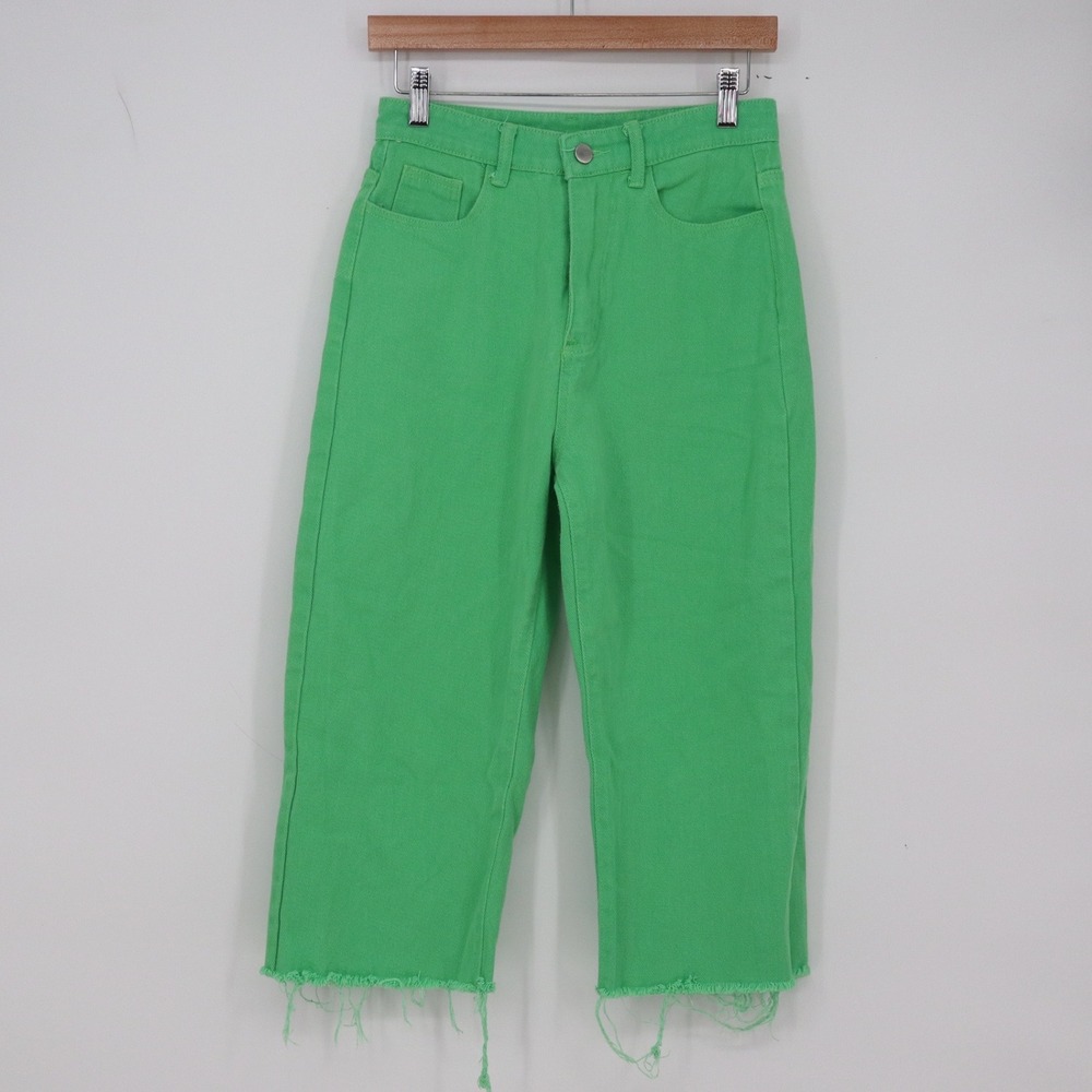 Unbranded Jeans Women S Cropped Raw Hem Green High Rise Denim Excellent